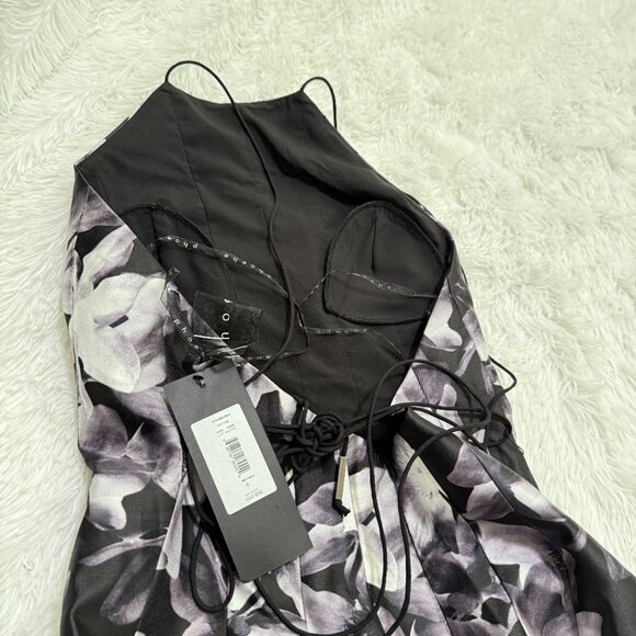 Women Phoebe Couture Halter Backless Floral Maxi Dress in Gray and Black Size 6 - Picture 12 of 12